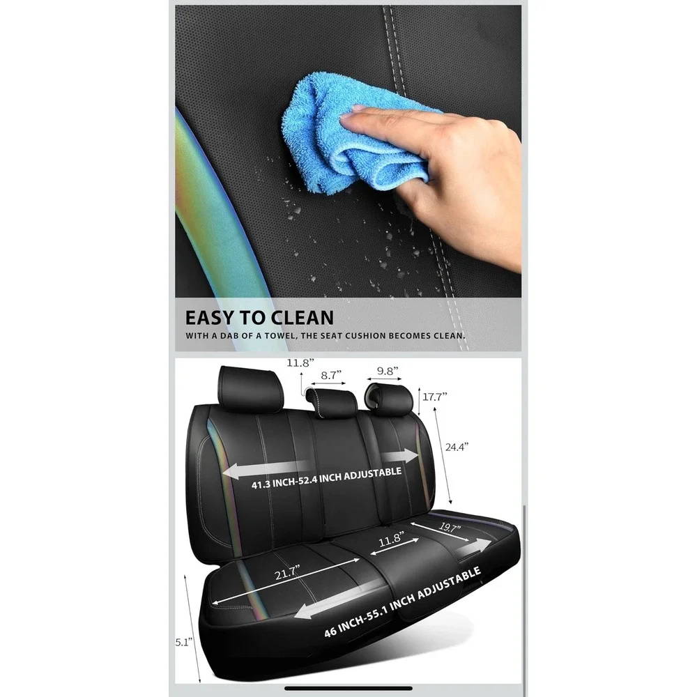 Car Pass Back Seat Covers Nappa Leather Universal Fit Sedan SUV Truck Black